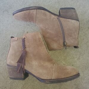 Women's pikolinos size 7.5 38 brown booties leather Suede tassel beige heel